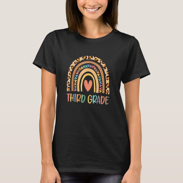 T-shirt Enseignant de 3e année Rainbow Leopard Troisième a (Devant)