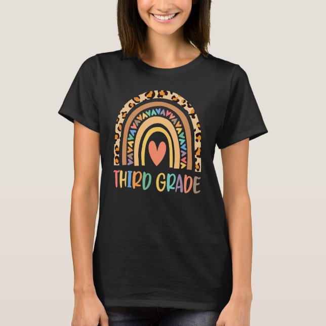T-shirt Enseignant de 3e année Rainbow Leopard Troisième a (Devant)
