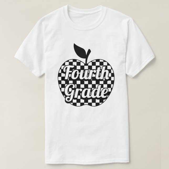 T-shirt Enseignant de 4e année À damiers Apple (Design devant)
