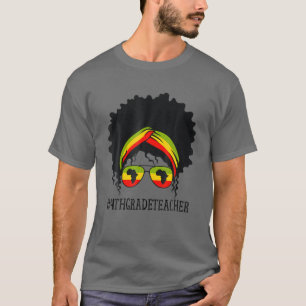 T-shirt Enseignant de 4E année Africain Messy Bun Black Hi