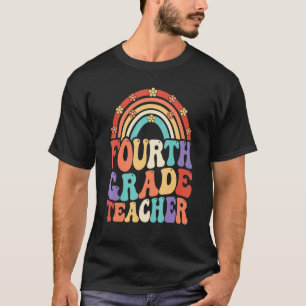 T-shirt Enseignant de 4e année Groovy Rétro Arc-en-ciel Pr
