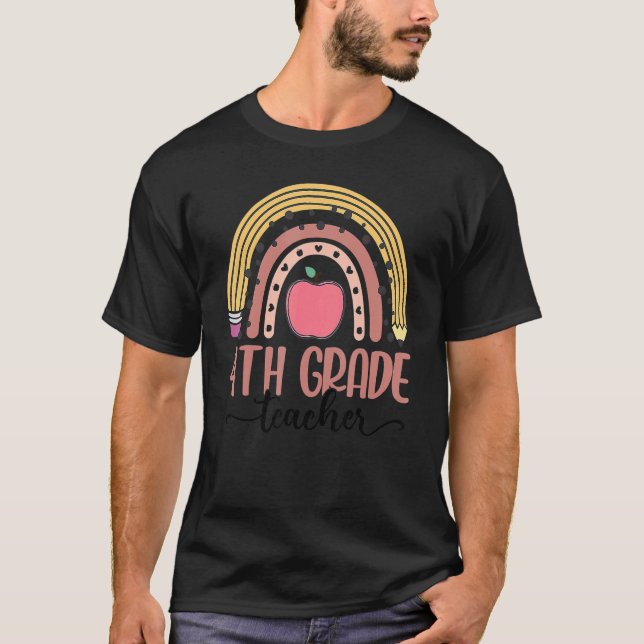 T-shirt Enseignant de 4e année Rainbow Leopard Retour à l' (Devant)