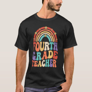 T-shirt Enseignant de 4e année Super Rétro Arc-en-ciel Pre