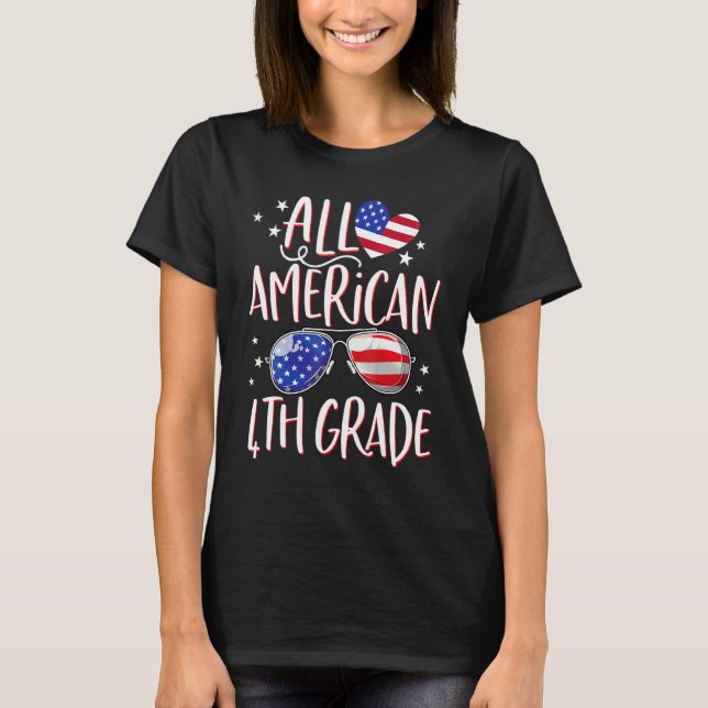 T-shirt Enseignant de 4e année tout américain Drapeau amér (Devant)