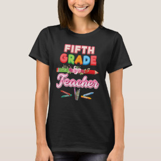 T-shirt Enseignant de 5e année 5e crayon Floral Flower Bac