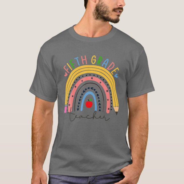 T-shirt Enseignant De 5E Année Funny Boho Arc En Arc En Ar (Devant)