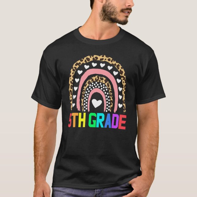 T-shirt Enseignant de 5e année Leopard Arc-en-ciel 5e anné (Devant)