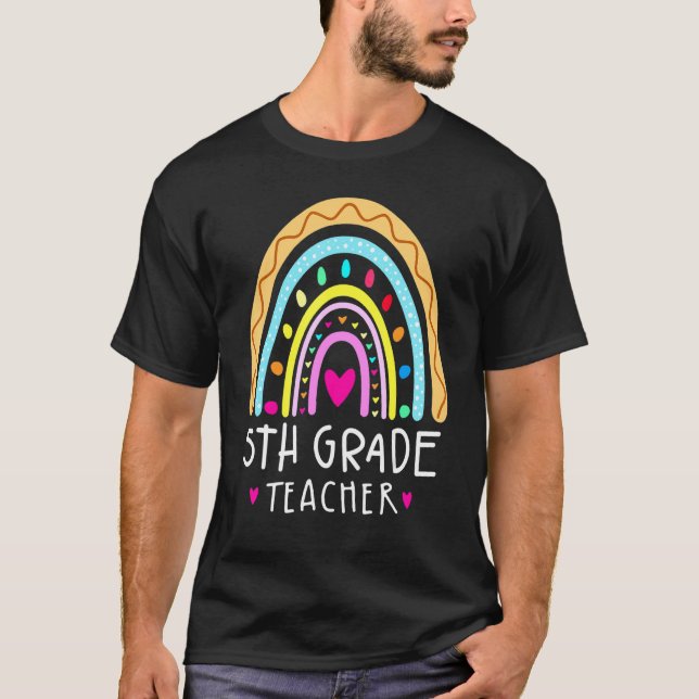 T-shirt Enseignant de 5e année Leopard Arc-en-ciel Premier (Devant)
