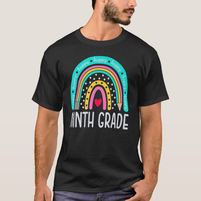 T-shirt Enseignant de 9e année Leopard arc-en-ciel 9e anné (Devant)
