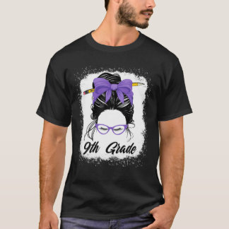 T-shirt Enseignant De 9E Année Messy Bun Femmes Purple Ret