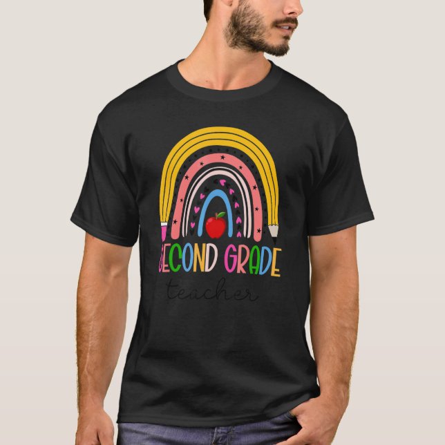 T-shirt Enseignant de deuxième année Crayon Rainbow 2e ann (Devant)