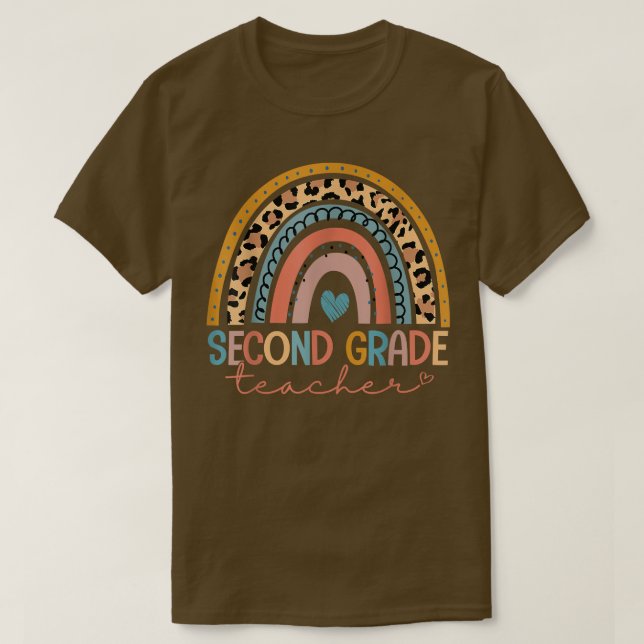 T-shirt Enseignant de deuxième année Funny Leopard Arc-en- (Design devant)