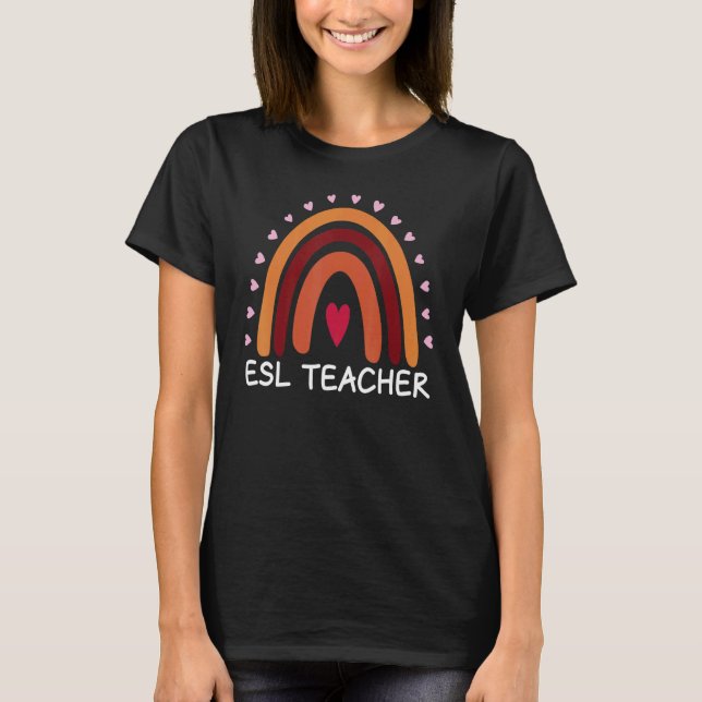 T-shirt Enseignant de l'ESL Boho Arc-en-ciel Retour à l'éc (Devant)