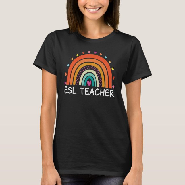 T-shirt Enseignant de l'ESL Boho Arc-en-ciel Retour à l'éc (Devant)