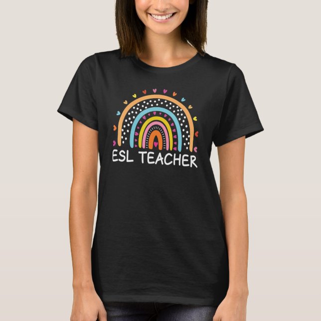 T-shirt Enseignant de l'ESL Boho Arc-en-ciel Retour à l'éc (Devant)