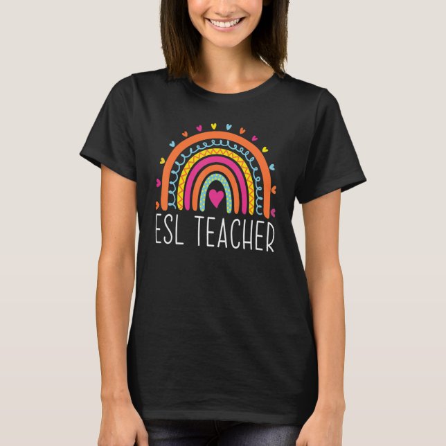T-shirt Enseignant de l'ESL Boho Arc-en-ciel Retour à l'éc (Devant)