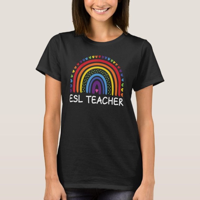 T-shirt Enseignant de l'ESL Boho Arc-en-ciel Retour à l'éc (Devant)
