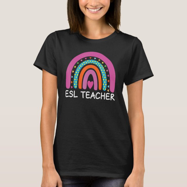 T-shirt Enseignant de l'ESL Boho Arc-en-ciel Retour à l'éc (Devant)