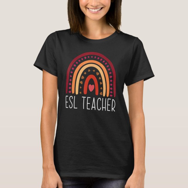 T-shirt Enseignant de l'ESL Boho Arc-en-ciel Retour à l'éc (Devant)