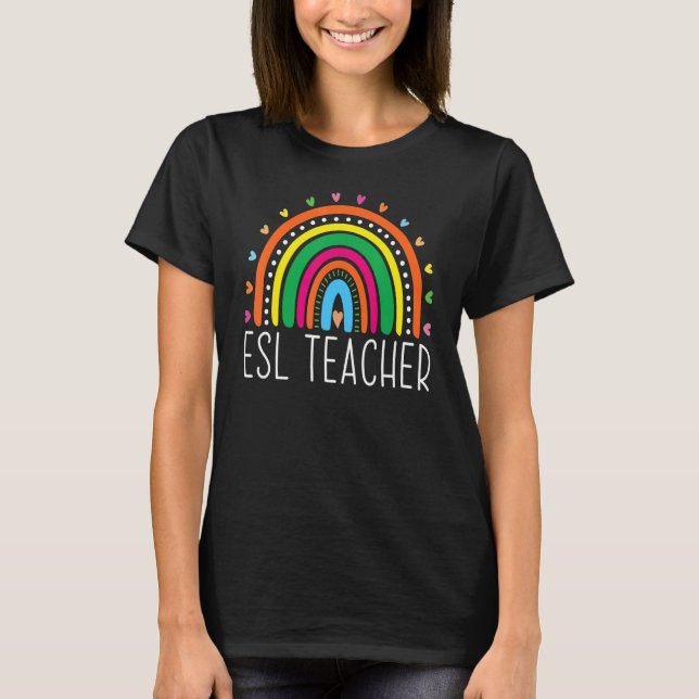 T-shirt Enseignant de l'ESL Boho Arc-en-ciel Retour à l'éc (Devant)