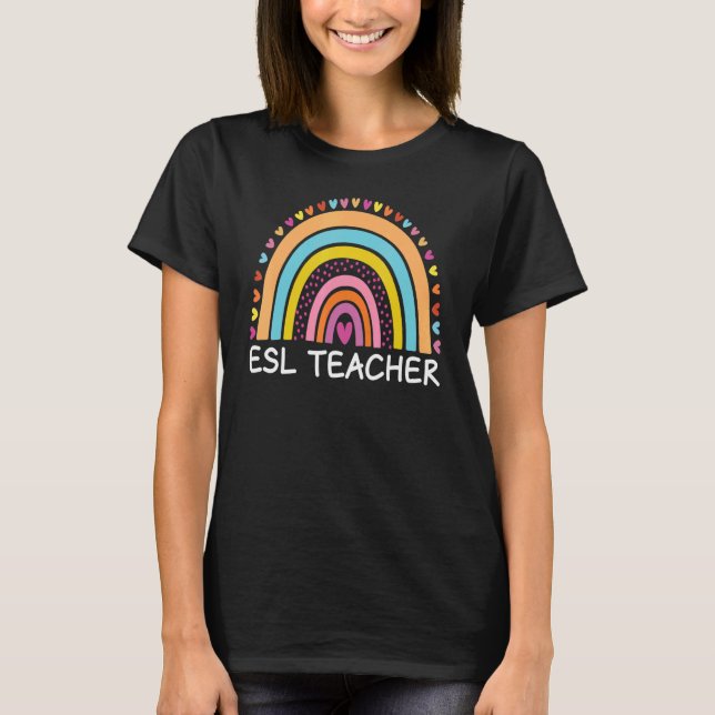 T-shirt Enseignant de l'ESL Boho Arc-en-ciel Retour à l'éc (Devant)