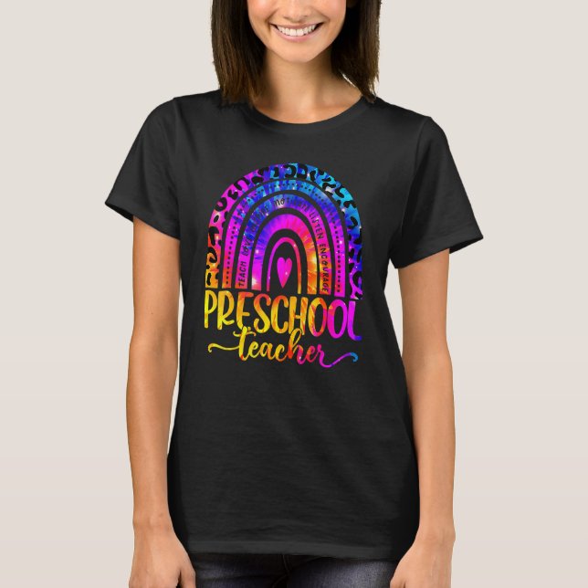 T-shirt Enseignant de maternelle Léopard Tie Dye Arc-en-ci (Devant)