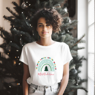 T-shirt Enseignant de Noël rainbow belle liste