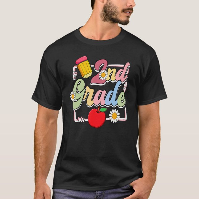 T-shirt Enseignant de pomme de crayon de 2e année retour à (Devant)