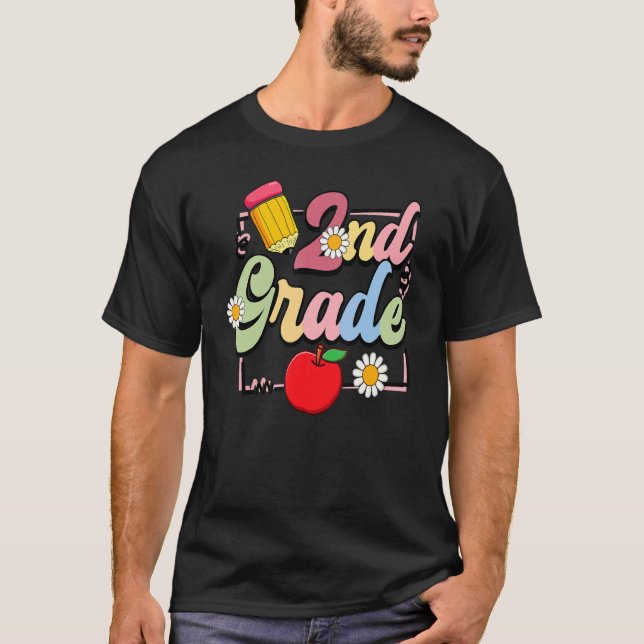 T-shirt Enseignant de pomme de crayon de 2e année retour à (Devant)