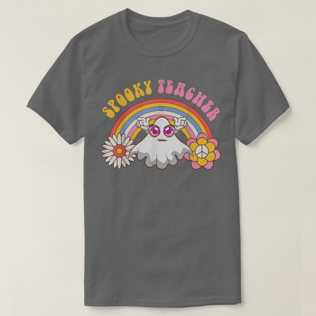 T-shirt Enseignant éffrayant Retro Rainbow Ghost Halloween (Design devant)