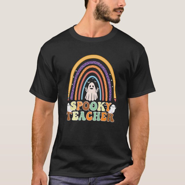 T-shirt Enseignant éffrayant Super Retro Ghost Halloween E (Devant)