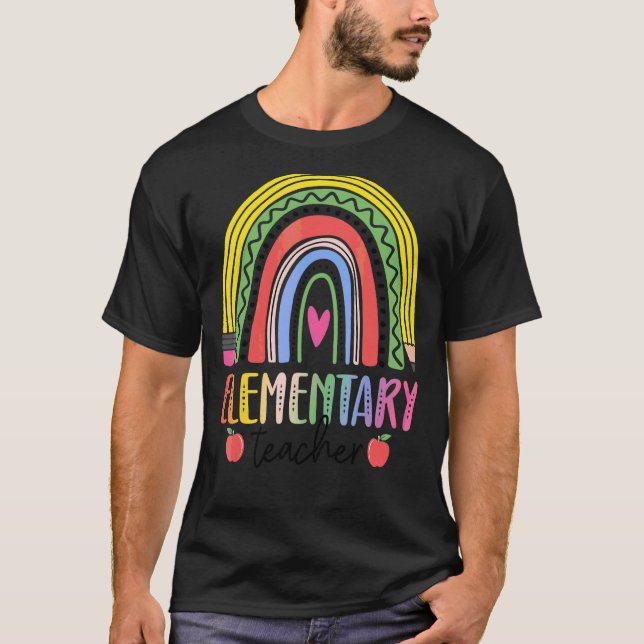 T-shirt Enseignant Élémentaire Boho Rainbow Équipe Élément (Devant)