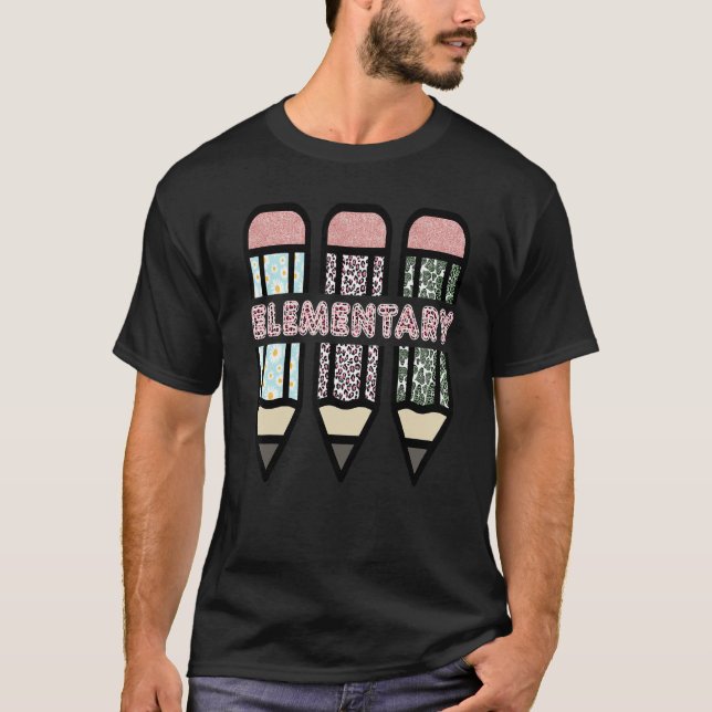 T-shirt Enseignant Élémentaire  Crayon Léopard Rentrée Sco (Devant)