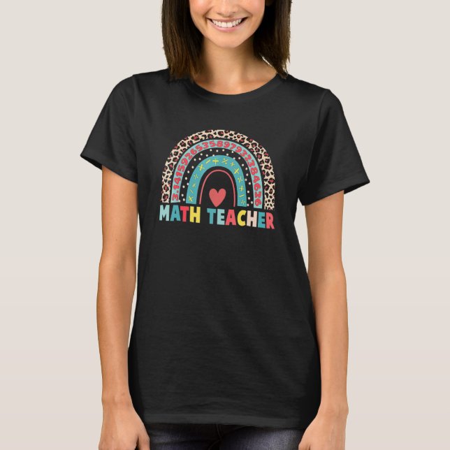 T-shirt Enseignant en mathématiques avec Leopard Rainbow D (Devant)