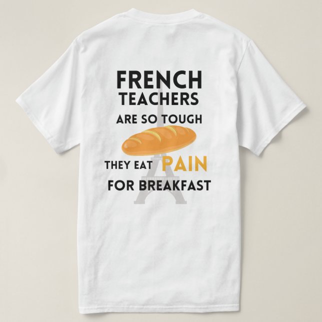 T-shirt Enseignant français amusant noir texte avant et ar (Design dos)