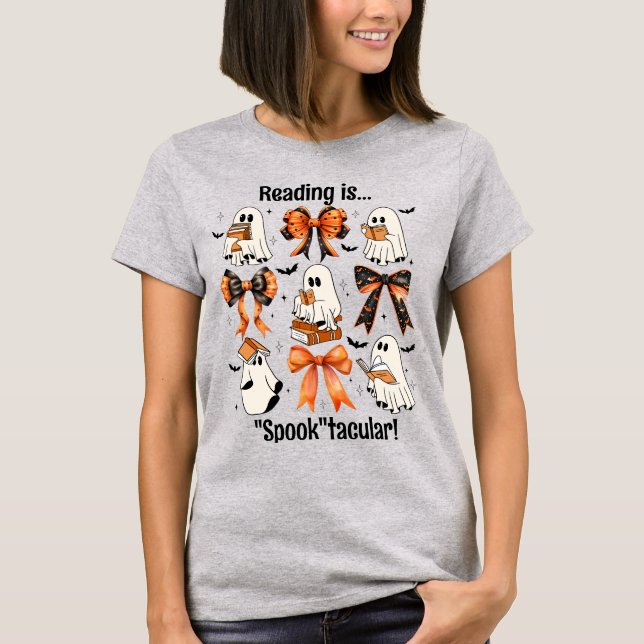 T-shirt Enseignant Halloween Coquette Bows et Lecture Fant (Devant)