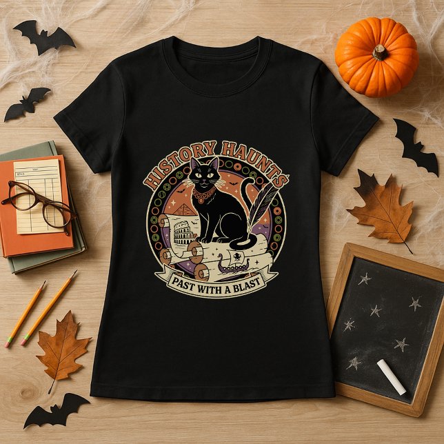 T-shirt Enseignant Halloween Histoire Haunts Chat & Scroll (Créateur téléchargé)