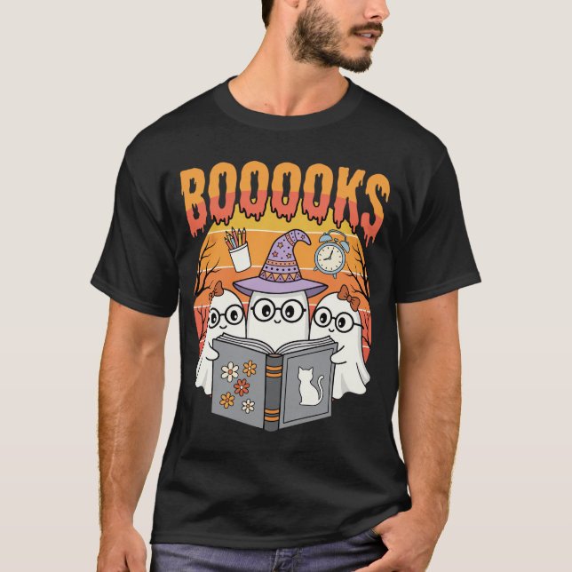 T-shirt Enseignant Halloween LIVRES Fantôme Lecture (Devant)