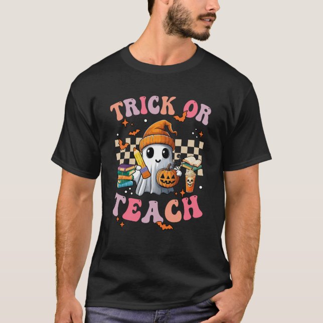 T-shirt Enseignant Halloween Trick Ou Enseigner Cute Ghost (Devant)
