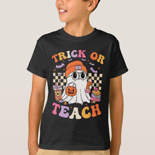 T-shirt Enseignant Halloween Trick Ou Enseigner Cute Ghost (Devant)
