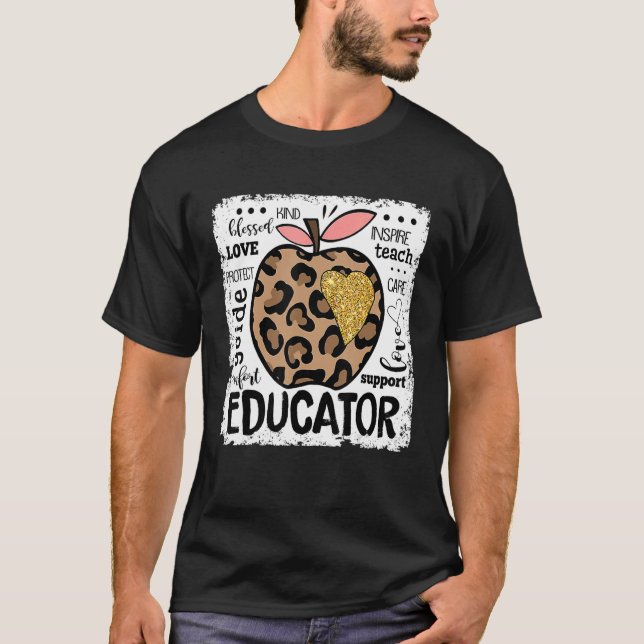 T-shirt Enseignant Leopard Apple Love Team Retour À S (Devant)