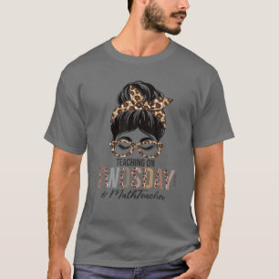 T-shirt Enseignant Math Messy Bun Leopard Enseignement Jeu