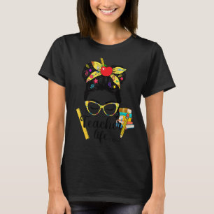 T-shirt Enseignant Messy Bun Femmes Retour À L'École Étudi