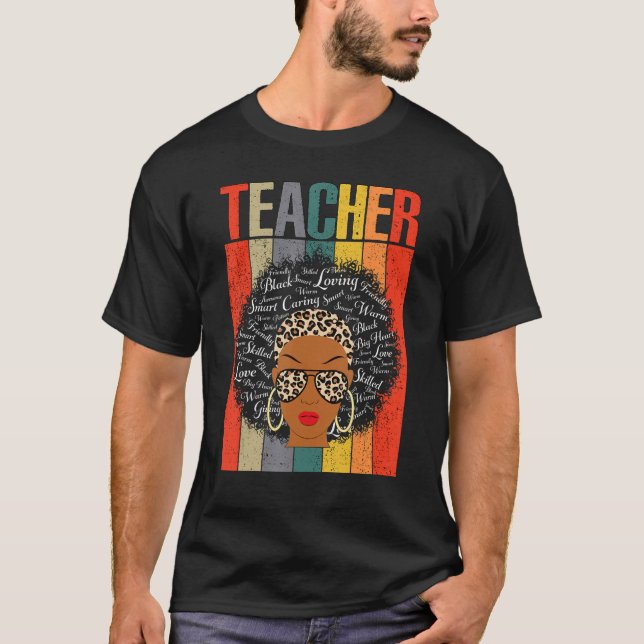 T-shirt Enseignant Mois d'histoire noire Leopard Messy Bun (Devant)