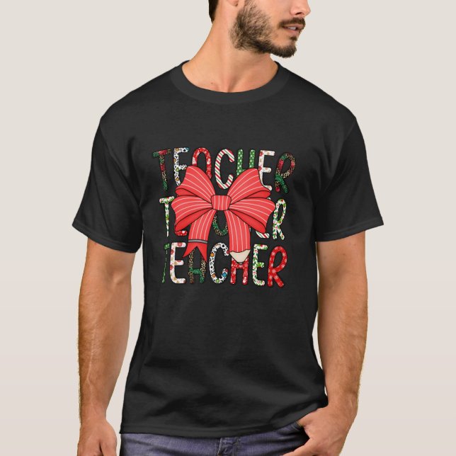 T-shirt Enseignant Noël Coquette Bow École élémentaire T (Devant)