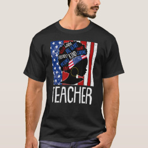 T-shirt Enseignant Noir Drapeau Américain Femme Afro 4 Jui