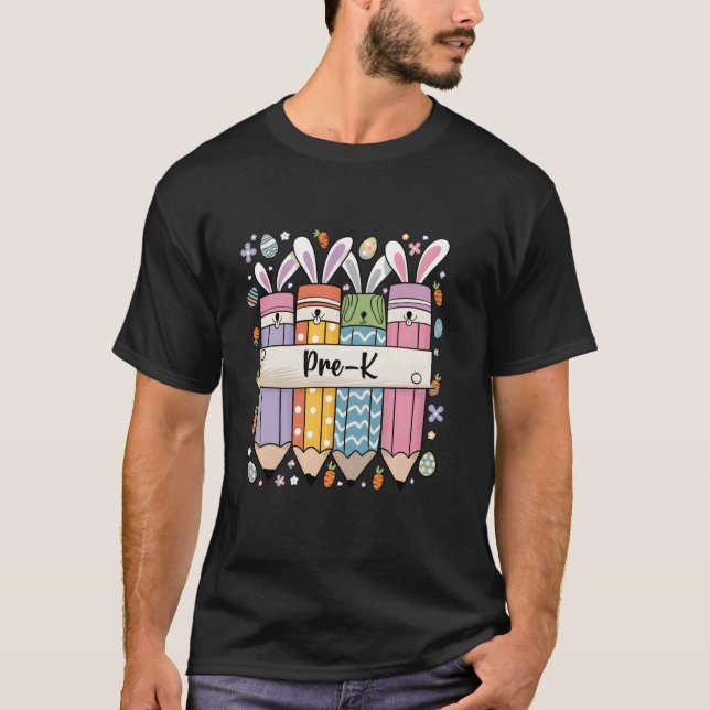 T-shirt Enseignant Pré-Maternelle Groovy Lapin de Pâques E (Devant)