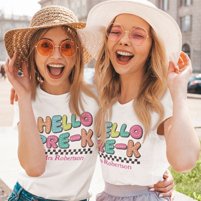 T-shirt enseignant pré-maternelle rétro coloré (Créateur téléchargé)