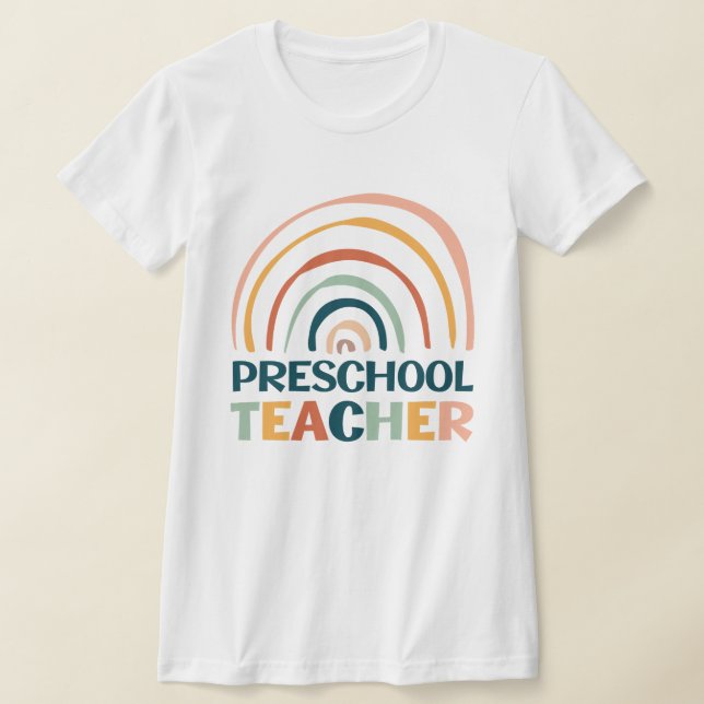 T-shirt Enseignant préscolaire couleurs rétro boho arc-en- (Poser)