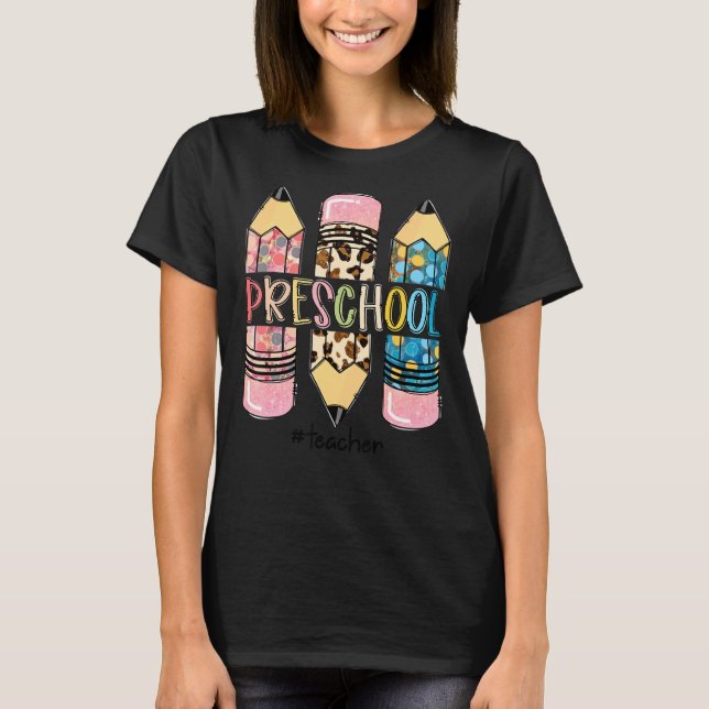 T-shirt Enseignant préscolaire Leopard Pencil Pré K Enseig (Devant)